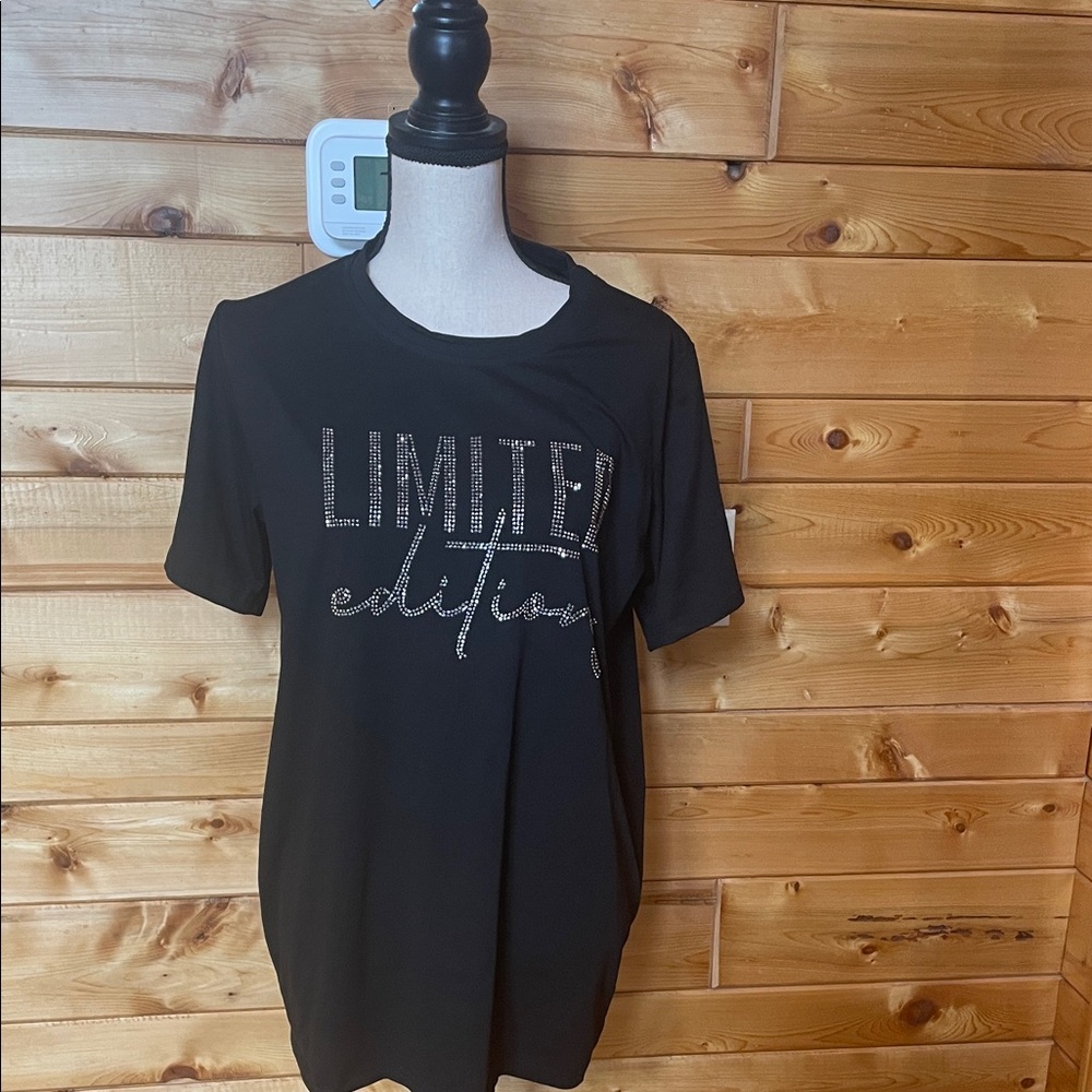 SHEIN Black Short Sleeve Tee with Sparkle "Limited Edition"